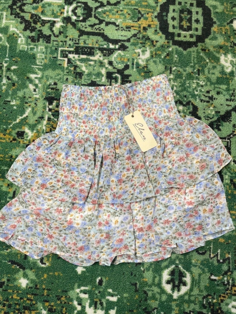 NWT Elan Blue Floral Smocked Tiered Mini Skirt Size Small
